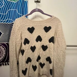 Heart Patterned Cream Sweater